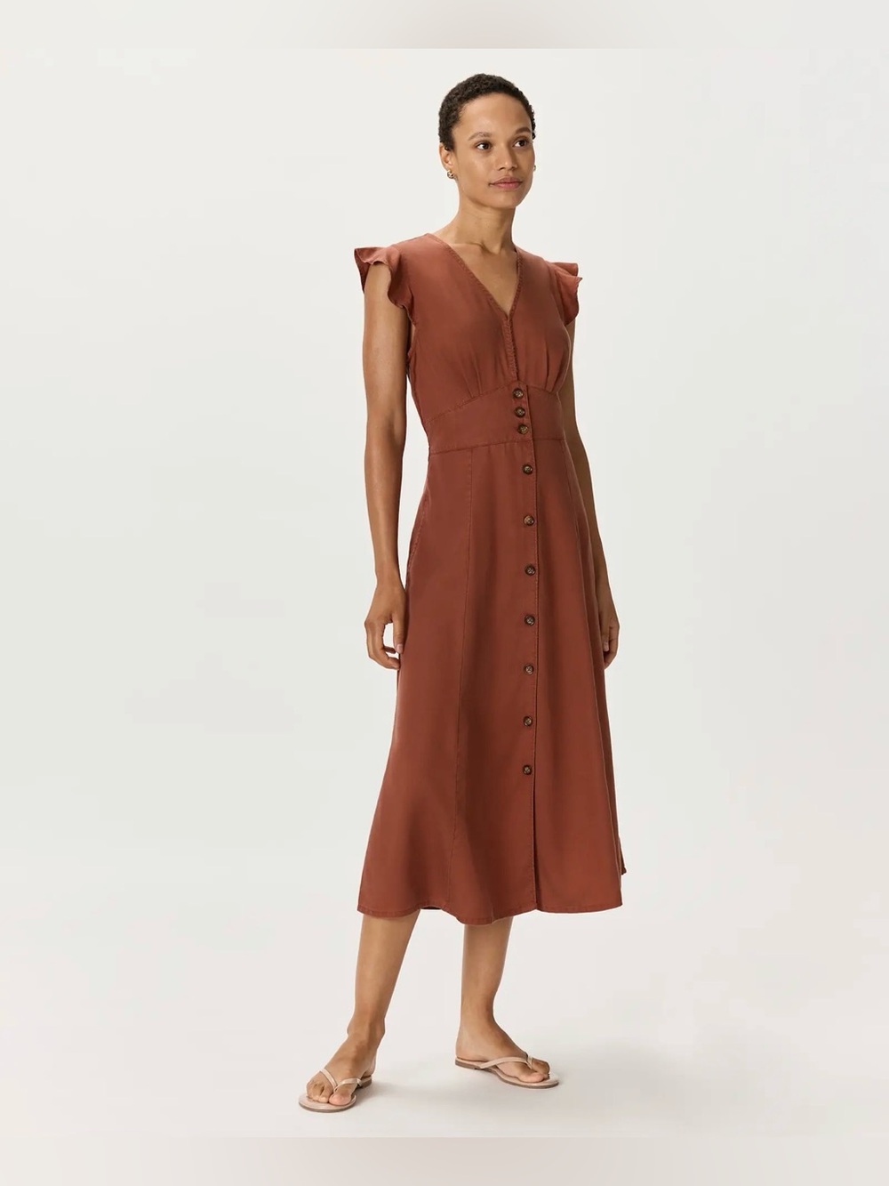 Quince Vintage Wash Tencel Button Front Midi Dress, Size M